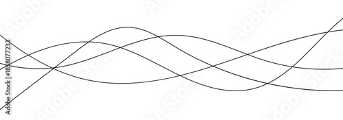 Curved thin wavy line background for project work and graphic elements. Flowing wavy line on white background.