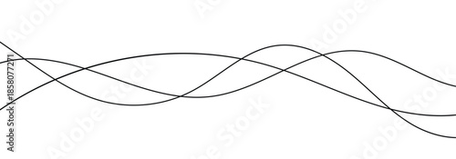 Black wavy lines isolated on white background. Flowing curve wavey thin line for graphical artist.