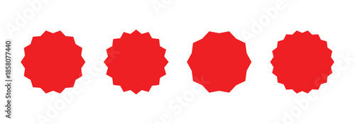 Set of four red starbursts on a transparent background. Starburst for discount tags, posters, banners, and graphic design.