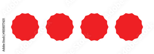 Set of four red starbursts on a transparent background. Starburst for discount tags, posters, banners, and graphic design.