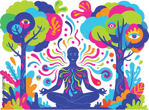 Person meditating colorful