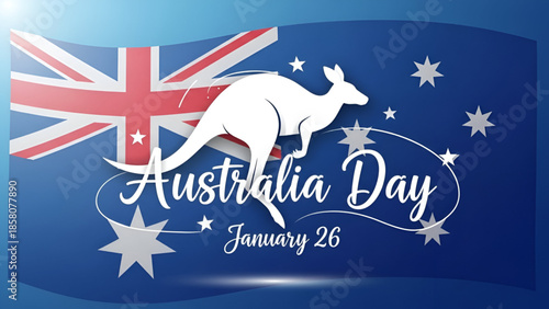 Australia Day kangaroo silhouette on Australian flag celebrating national pride culture heritage and patriotic spirit with creative festival greeting design for evergreen commercial buyers