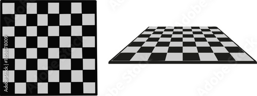 Checkered Chess Board Pattern in Top and Perspective View