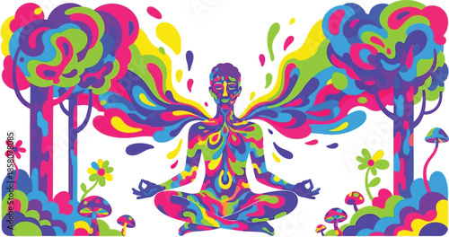 Psychedelic person meditating