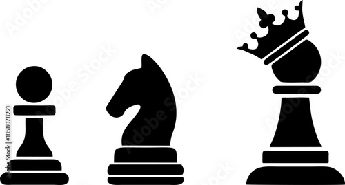Black Chess Pieces Knight Pawn and Queen Silhouette Set