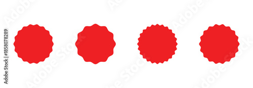 Set of red star burst stickers with Wavy edge for sale, labels, discount tags, posters, banners. Simple silhouette art isolated on white background.