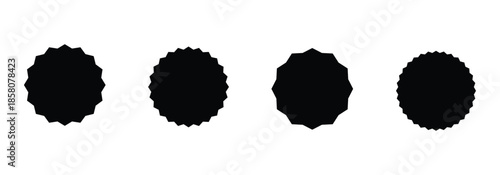 Black starburst set with wavy edges. Minimal black badge silhouette vector illustration starburst set. Starburst shape tags for price, sale, discount.