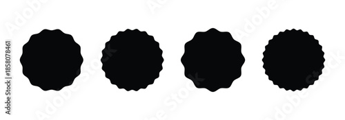 Black starburst set with wavy edges. Minimal black badge silhouette vector illustration starburst set. Starburst shape tags for price, sale, discount