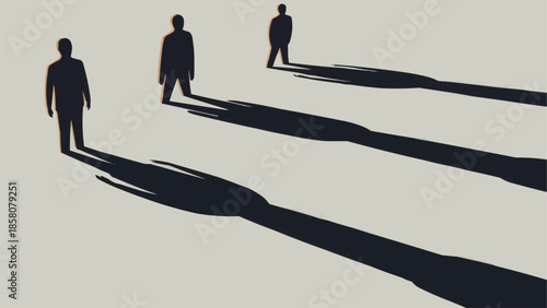 Three Silhouettes of People Standing with Long Shadows.