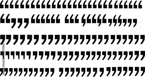Black quotation marks and comma vector set isolated on white background for punctuation, dialogue, citation, writing, and creative editorial design.