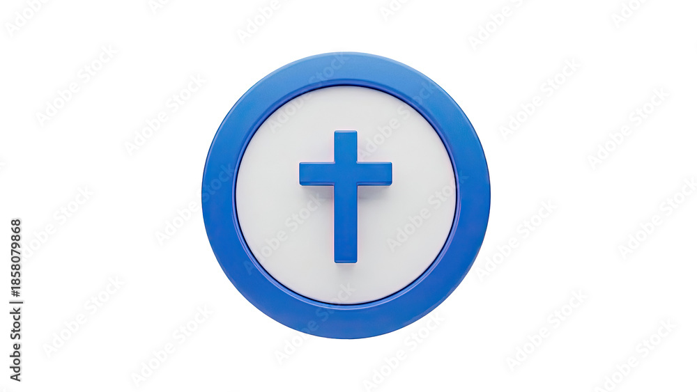 Fototapeta premium Blue Cross Icon on White Circle with Blue Border