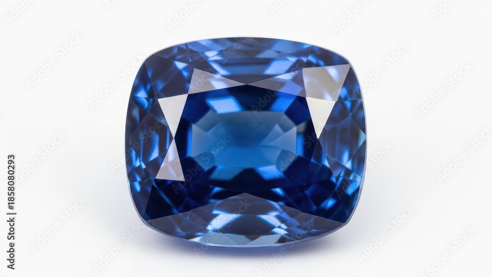 Fototapeta premium Stunning deep blue sapphire gemstone with intricate facets and flawless clarity