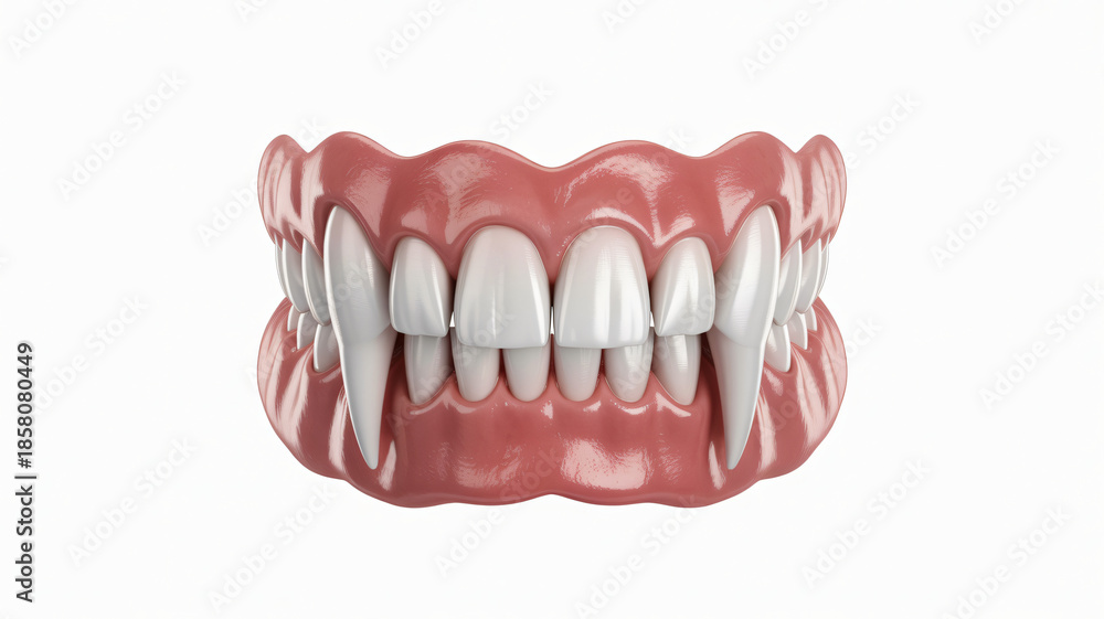 Fototapeta premium Dental Prosthesis with Perfect Teeth in Realistic Style with Soft Pink Gums and White Teeth in Studio Lighting for Dental Clinic