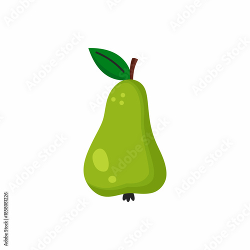 Cartoon style green pear on white background. Fruit illustration.