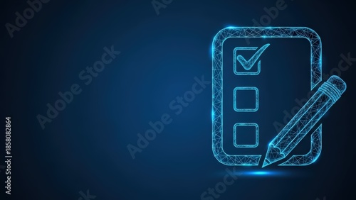 Digital checklist with a checkmark and a pencil on a blue background