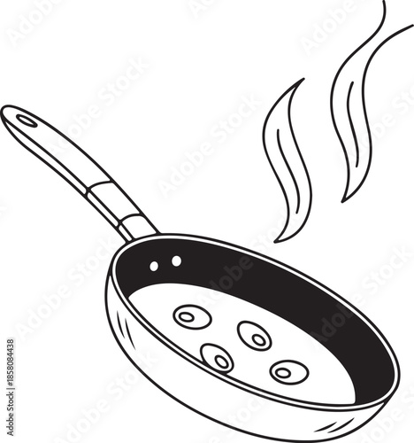 Hand-drawn Skillet Cooking Food or Eggs with Steam Doodle Icon