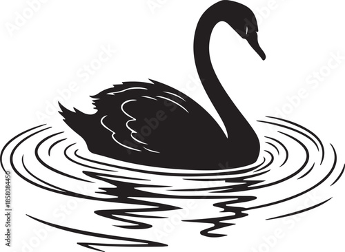 Elegant Black Swan Silhouette Floating on Water Logo Icon Design