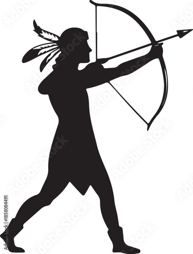 Native American Archer Silhouette with Bow and Arrow Icon