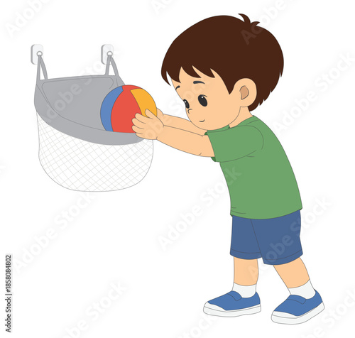 Child Independence Activity Illustration showing a child placing a ball in its proper place.