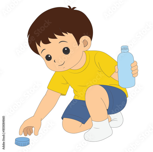 Child Independence Activity Illustration showing a child picking up a bottle cap