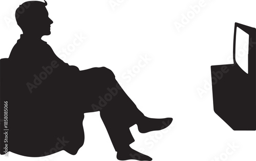 Man Watching TV Silhouette Vector Graphic Icon