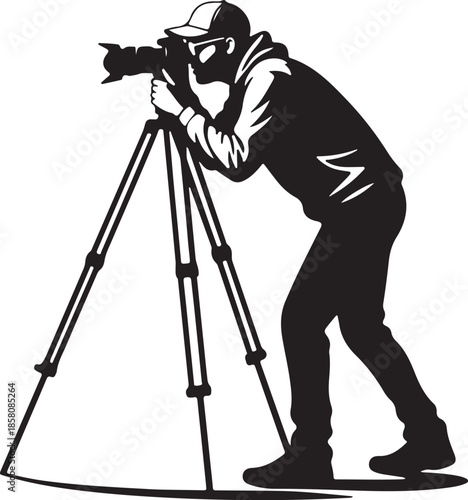 Professional Photographer Silhouette with Camera and Tripod Vector