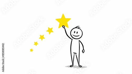 Stick figure reaching for a glowing yellow star.