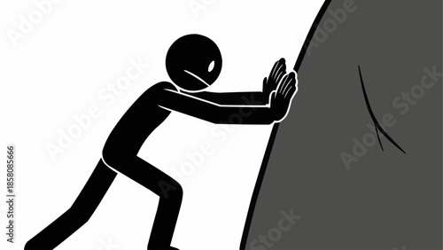 Stick figure pushing a large rock uphill symbolizing effort and struggle.