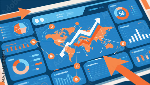 Illustration Of Business Analysis With Data Display, And Economic Growth With Financial Graphs Vector Design Template