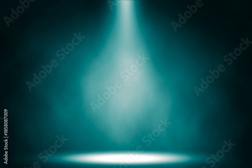 Blue spot light smoke illuminates the stage and show background.