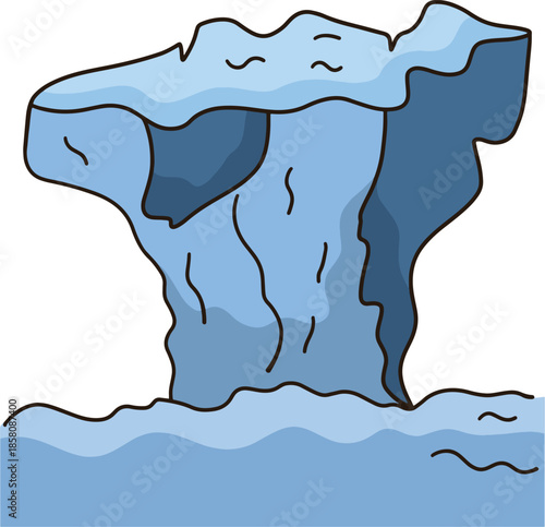 An iceberg in the ocean with tall chunks of ice.