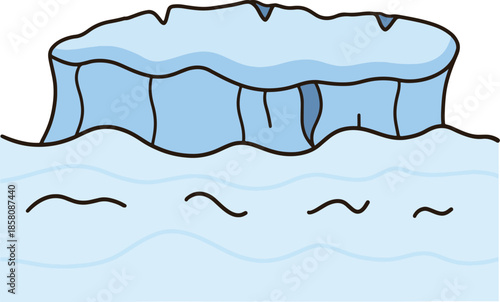 A small iceberg in the middle of the blue ocean.