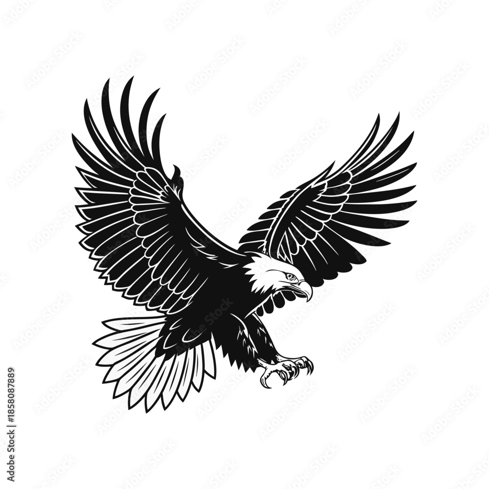 Obraz premium Powerful Eagle in Flight Silhouette Vector Illustration