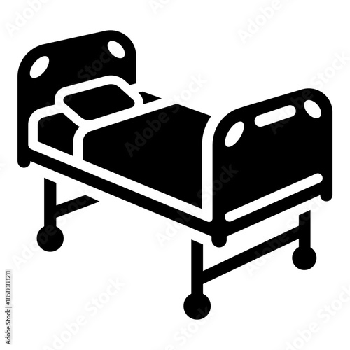Inpatient icon in solid glyph style, symbolizing hospital stay, patient admission, and medical recovery care.