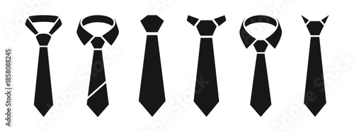 Necktie Icon Set, Black Solid Silhouette Formal Men's Ties Vector