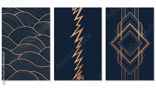 Luxury art deco design elements on dark blue background vector illustration for gala invitation card