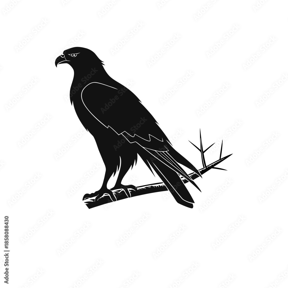 Fototapeta premium Perched Eagle Silhouette Vector Illustration on White Background