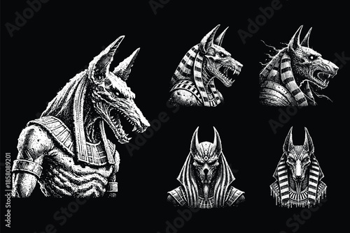 Set Bundle Hand Drawn Gold Fish Aquatic Black White Vintage Dark Art for Tattoo and Clothing illustration