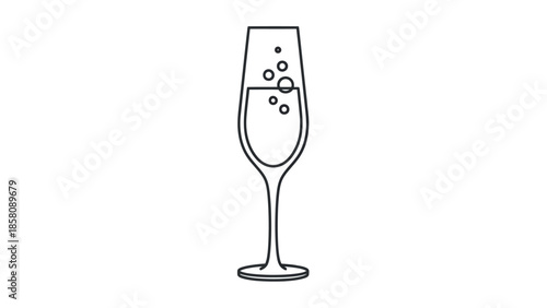 Champagne Glass with Bubbles Illustration.