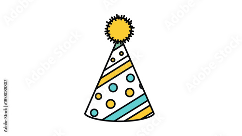 Colorful Party Hat with Yellow Pom Pom.