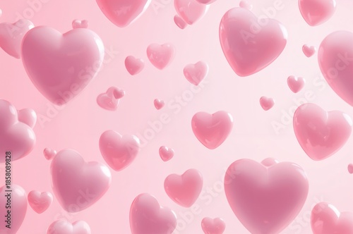 Dreamy 3D Pink Hearts Floating in Soft Pastel Aesthetic Background