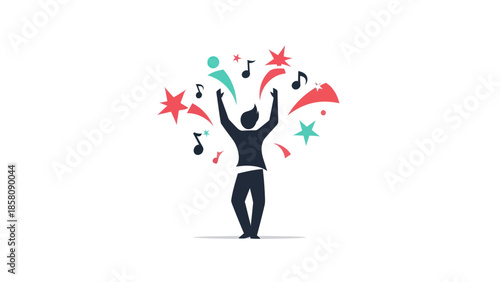 Man Celebrating with Music Notes.