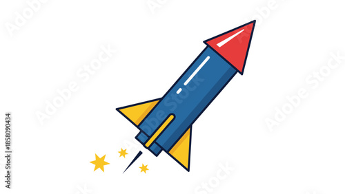 Blue Cartoon Rocket Ship Launching.