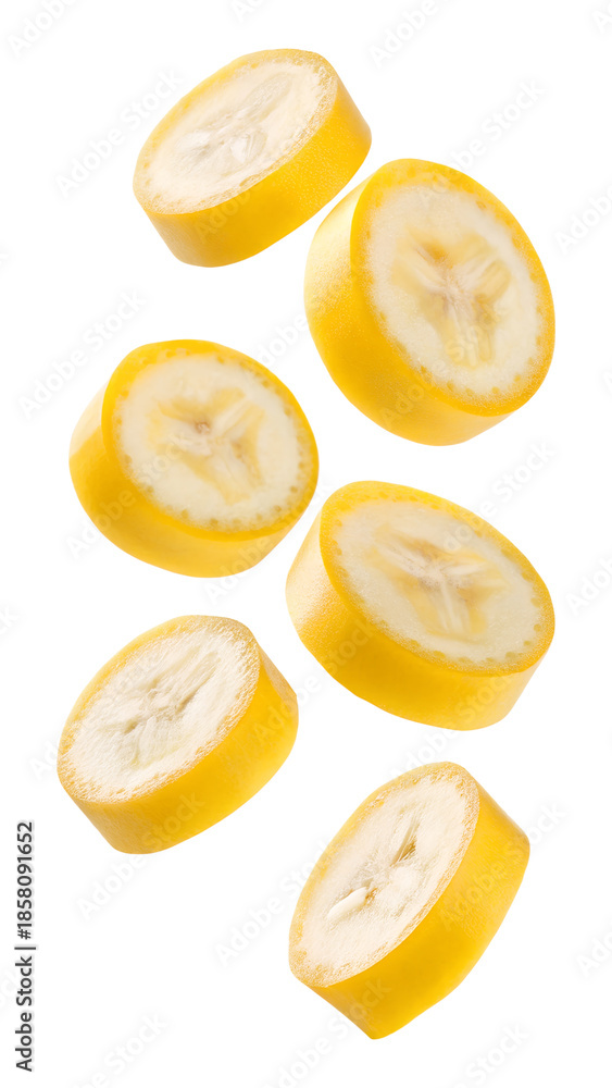 Fototapeta premium Falling banana slice isolated on white background,
