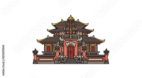 Ornate Traditional Asian Temple Building with Intricate Details.