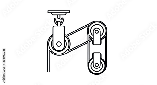 Simple Line Drawing of a Block and Tackle Pulley System.