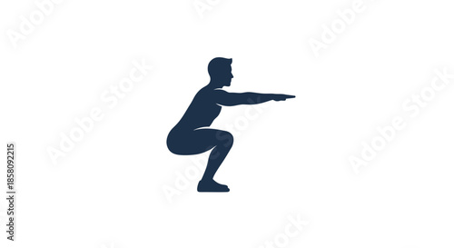 Silhouette of a Man Performing a Squat Exercise with Arms Extended.