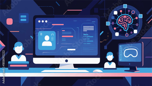 Computer Illustration And Introduction Of New Technologies Into The Digital Environment Vector Design Template