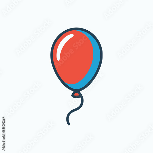 Vibrant red balloon with blue highlight on white background