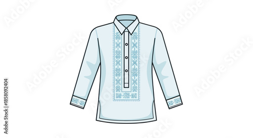 Traditional Filipino Barong Tagalog Shirt with Intricate Embroidery.